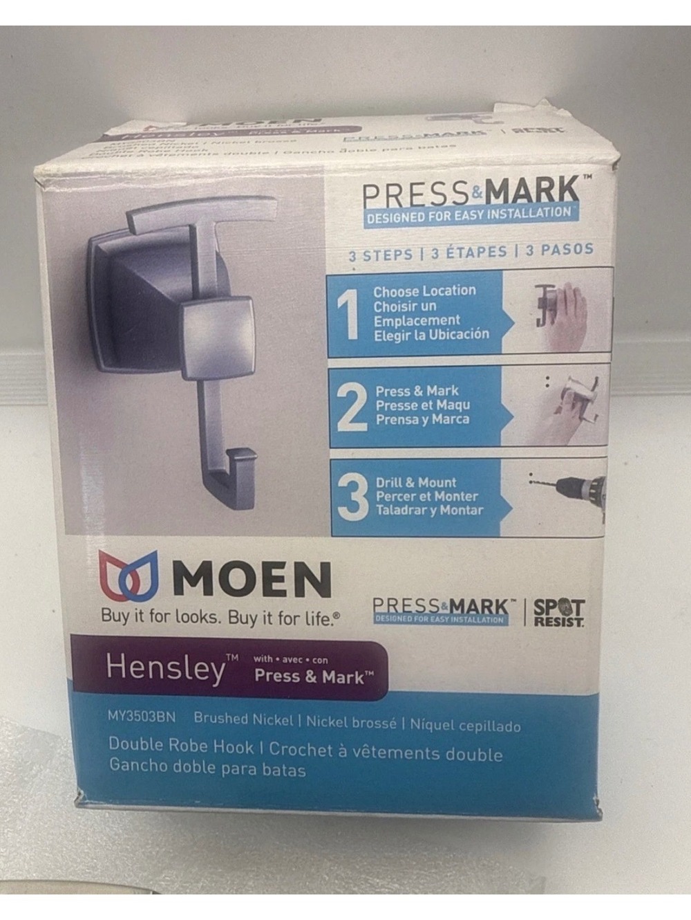 Moen MY3503BN Double Robe Hook in Brushed Nickel with Press & Mark Installation